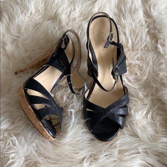 Bebe 2000’s Millennium Black Leather and Cork Heel Stilettos 5.5 - Picture 1 of 8